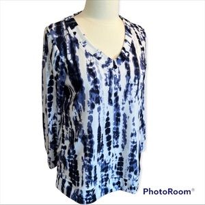 Ellen Tracy Lightweight Tie Dye Long Sleeve Tunic Pullover, Size Large